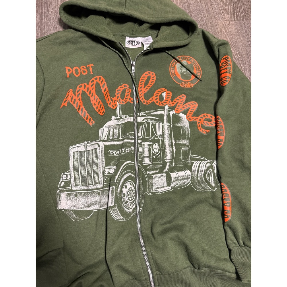 Post Malone Posty Co Live In Concert Trucker Zip Up Hoodie Green XL